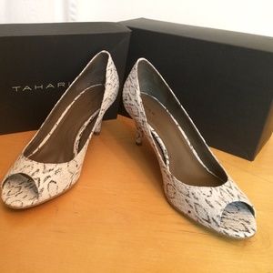 Tahari Marie Snakeskin Python Peep Toe Heels